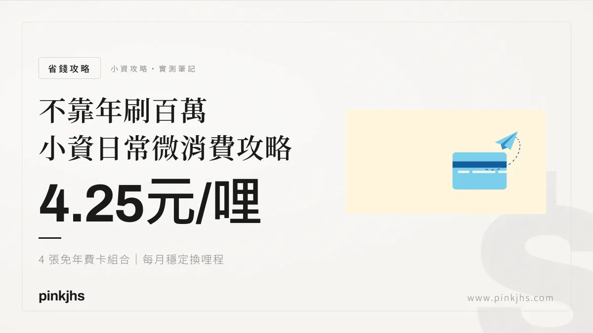 哩程信用卡推薦 ｜不靠年刷百萬！小資日常微消費攻略：4 張免年費卡組合最低 4.25 元換 1 哩