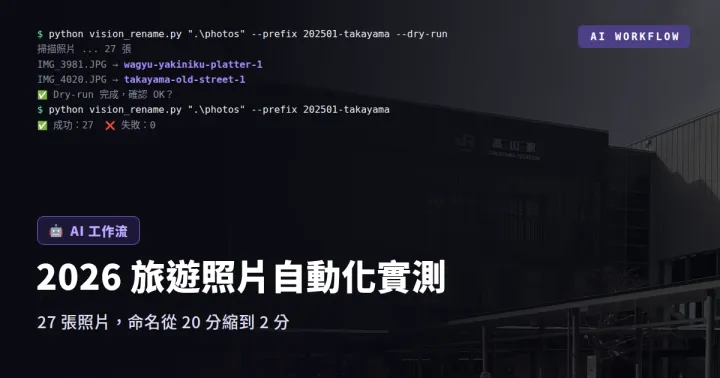 2026 旅遊照片自動化實測：Python + Claude Vision 把命名時間從 20 分縮到 2 分｜我的 AI 工作流