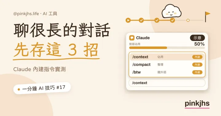 Claude 聊很長，先存這 3 招｜/context、/compact、/btw 內建指令實測